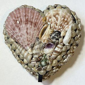 Vintage Handmade Art Heart Shape Ocean Seashell Decor Trinket Jewelry